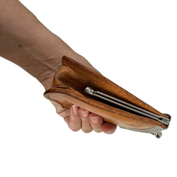 Vintage Fossil Kiss Lock Wallet Card Holder Change Purse Saddle - Picture 3 of 10